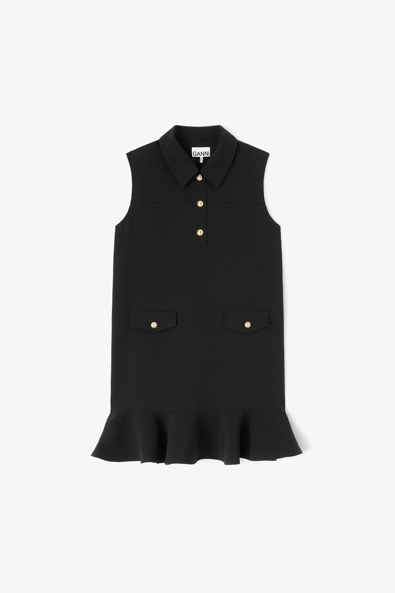 Black Twill Suiting Mini Dress, Recycled Polyester, in colour Black - 1 - GANNI