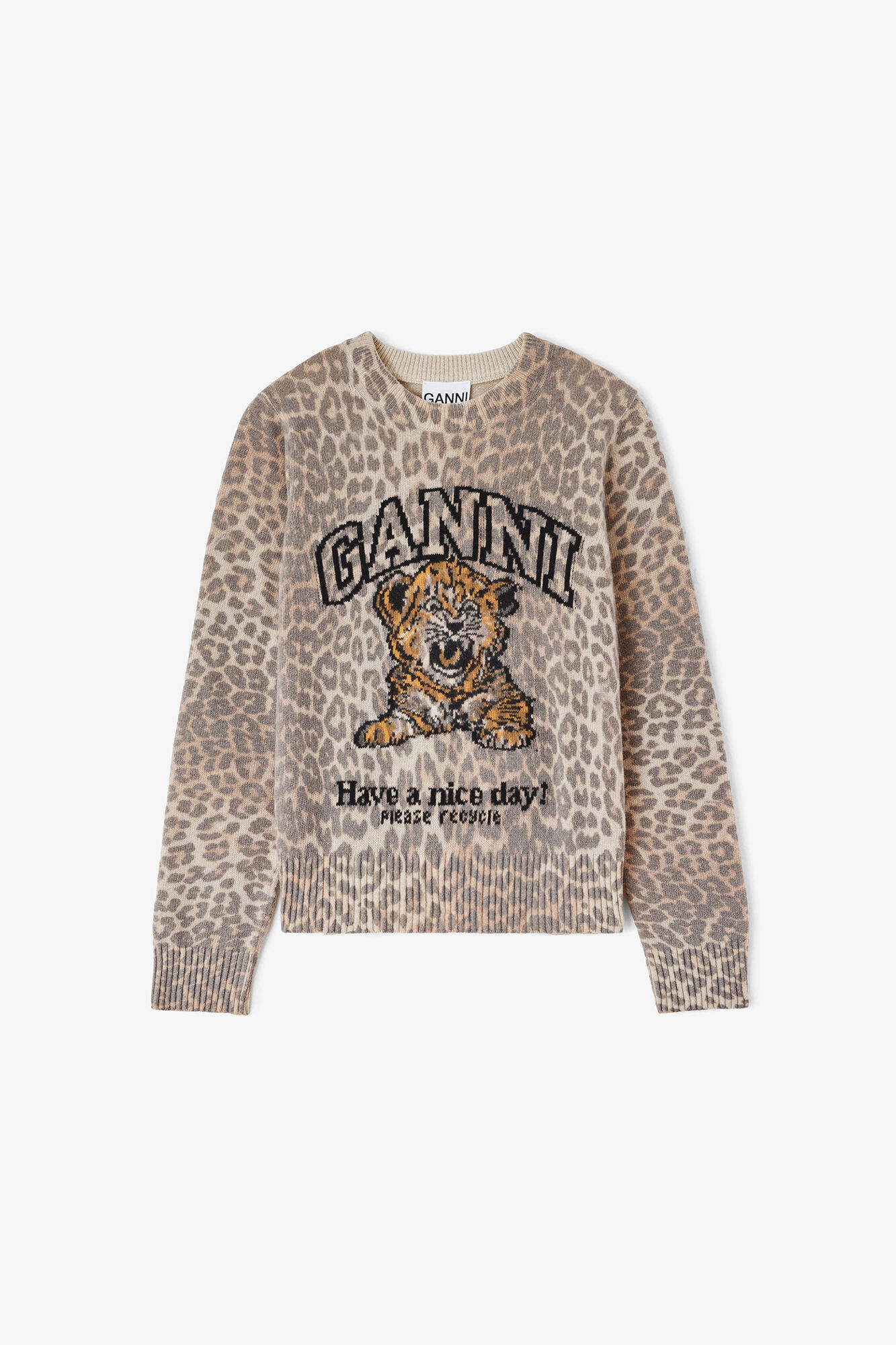 Jumper with Tiger, Wool, in colour Almond Milk - 1 - GANNI