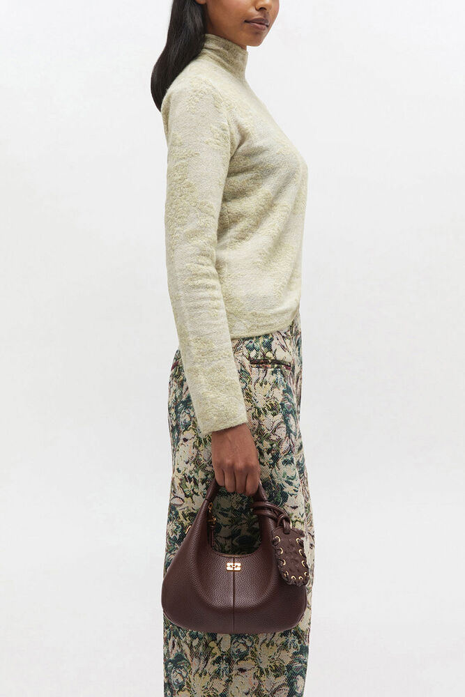 Mini Hobo Bag in Grained Brown, Chicory Coffee