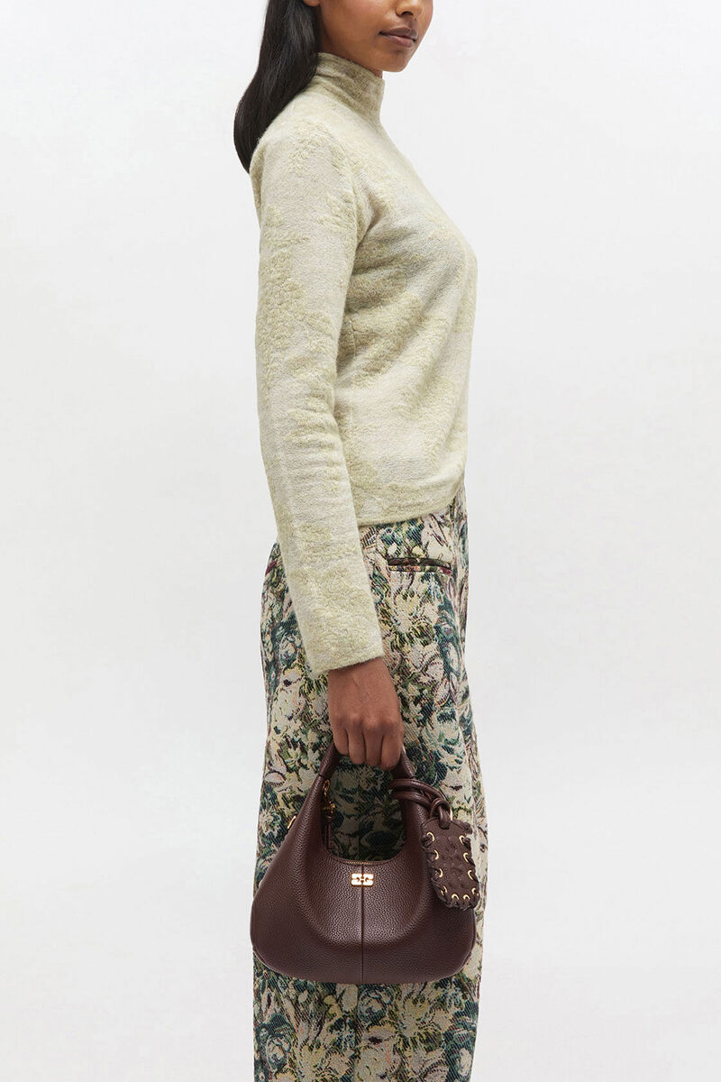 Mini Hobo Bag in Grained Brown, Recycled Polyester, in colour Chicory Coffee - 2 - GANNI
