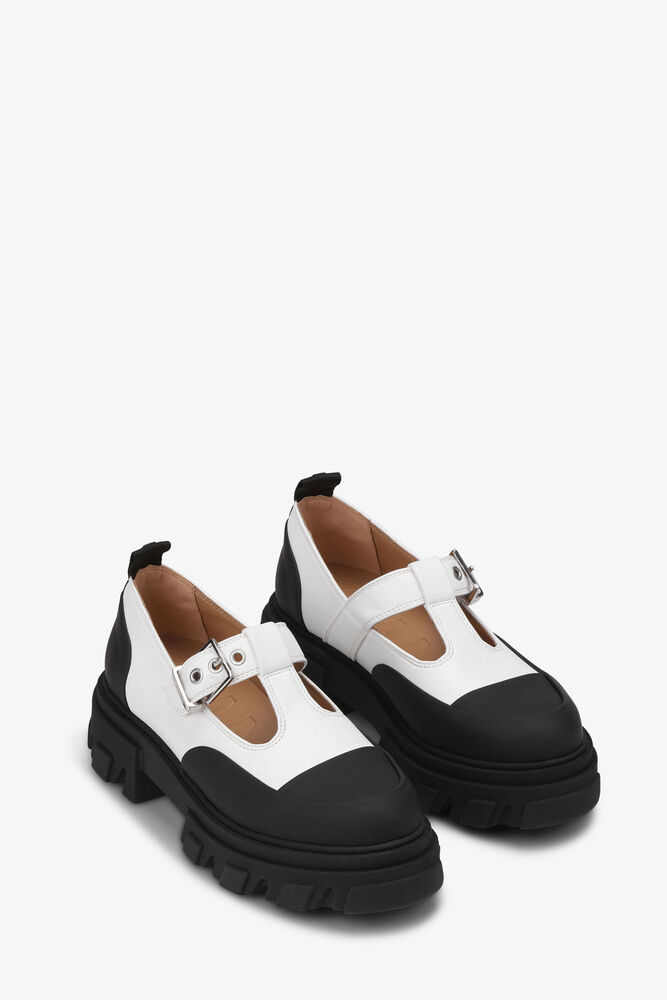 White Cleated Mary Jane Shoes, Egret