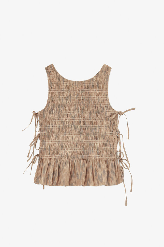 Smock Top in Printed Stretch, Burro