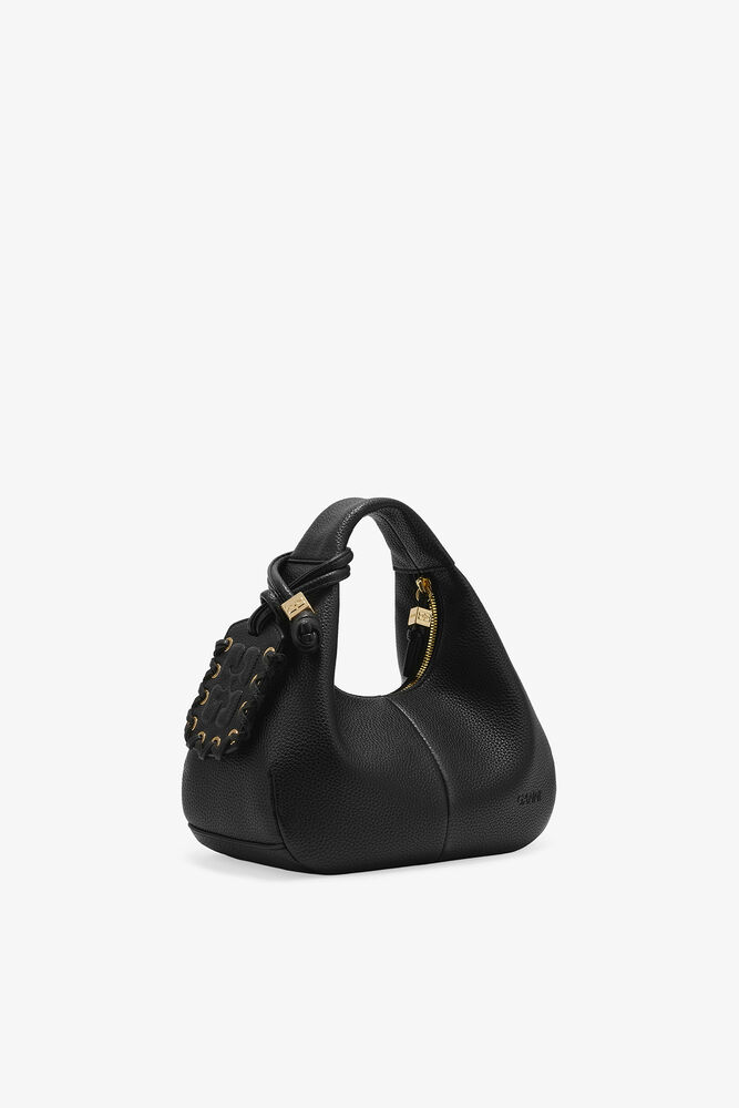 Mini Hobo Bag in Grained Black, Black