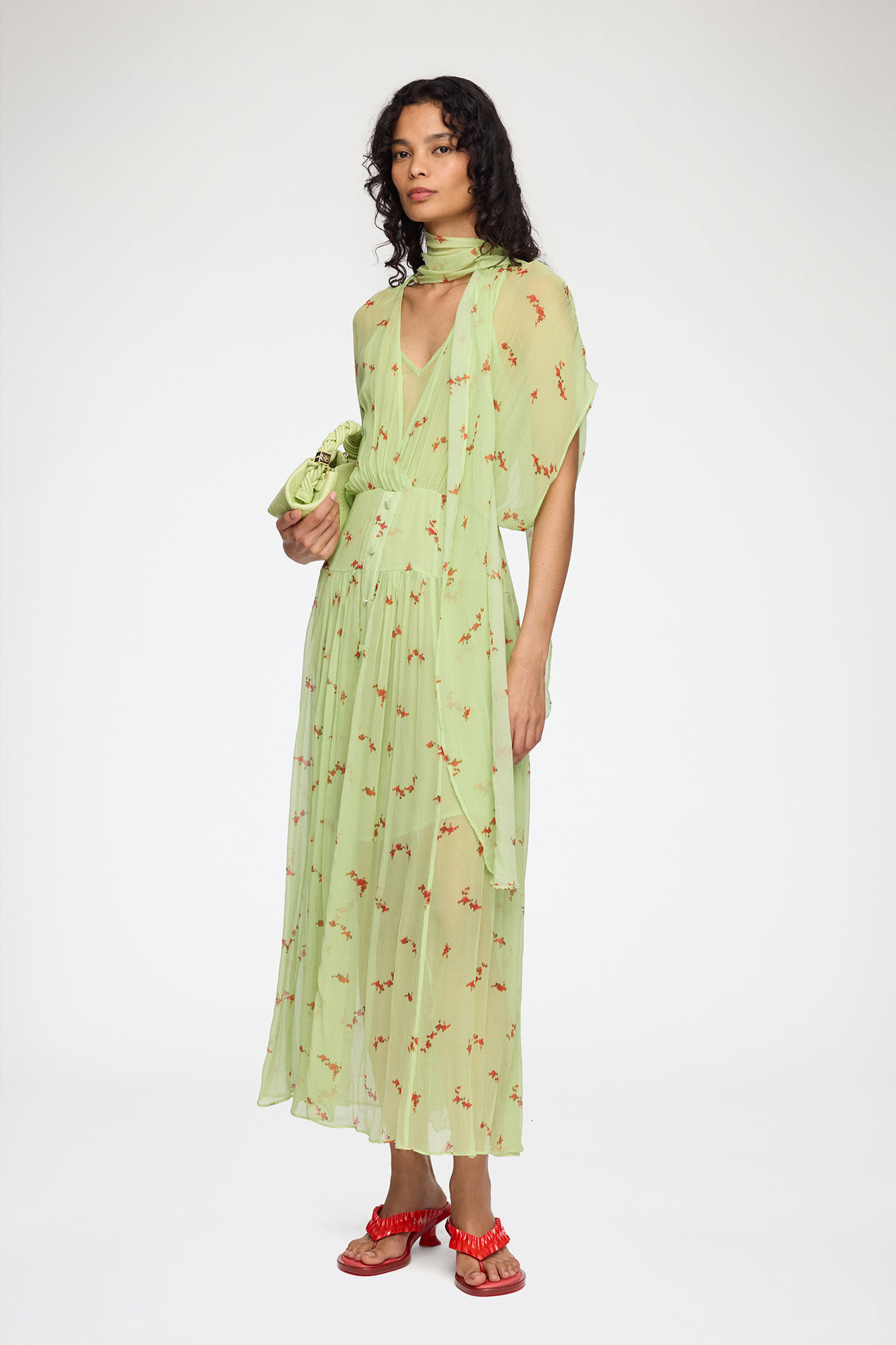 Dress in Green Silk, Organic Wool, in colour Seedling - 1 - GANNI