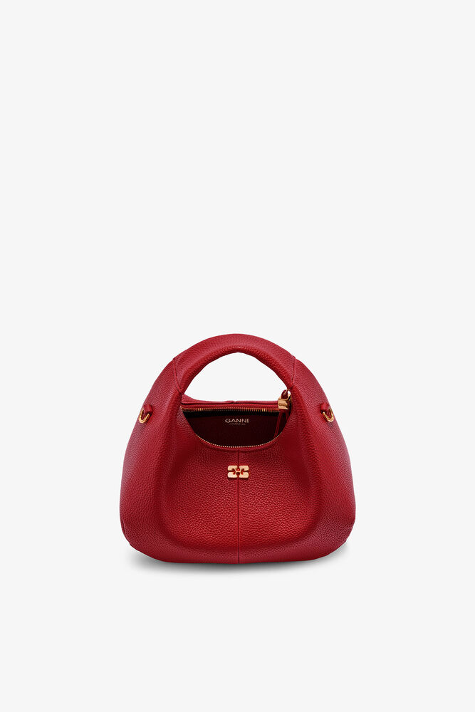 Mini Hobo Bag in Grained, Red Dahlia