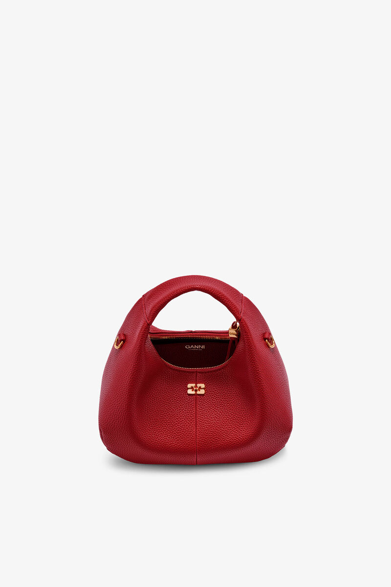 Mini Hobo Bag in Grained, Recycled Polyester, in colour Red Dahlia - 3 - GANNI