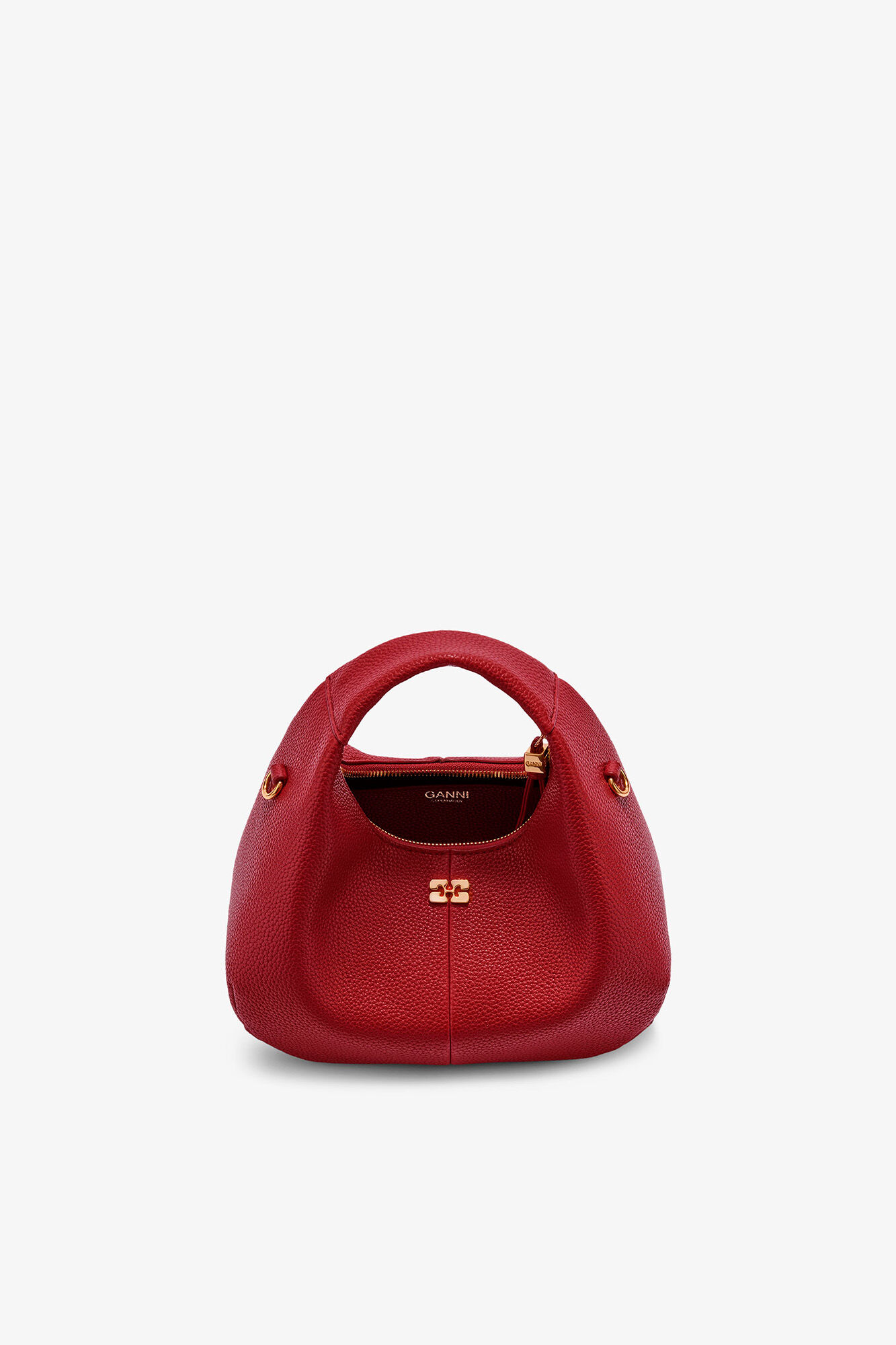 Mini Hobo Bag in Grained, Recycled Polyester, in colour Red Dahlia - 3 - GANNI