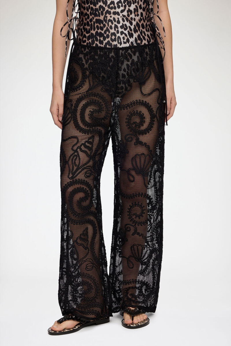 Pants in Black Net, Recycled Polyester, in colour Black - 2 - GANNI