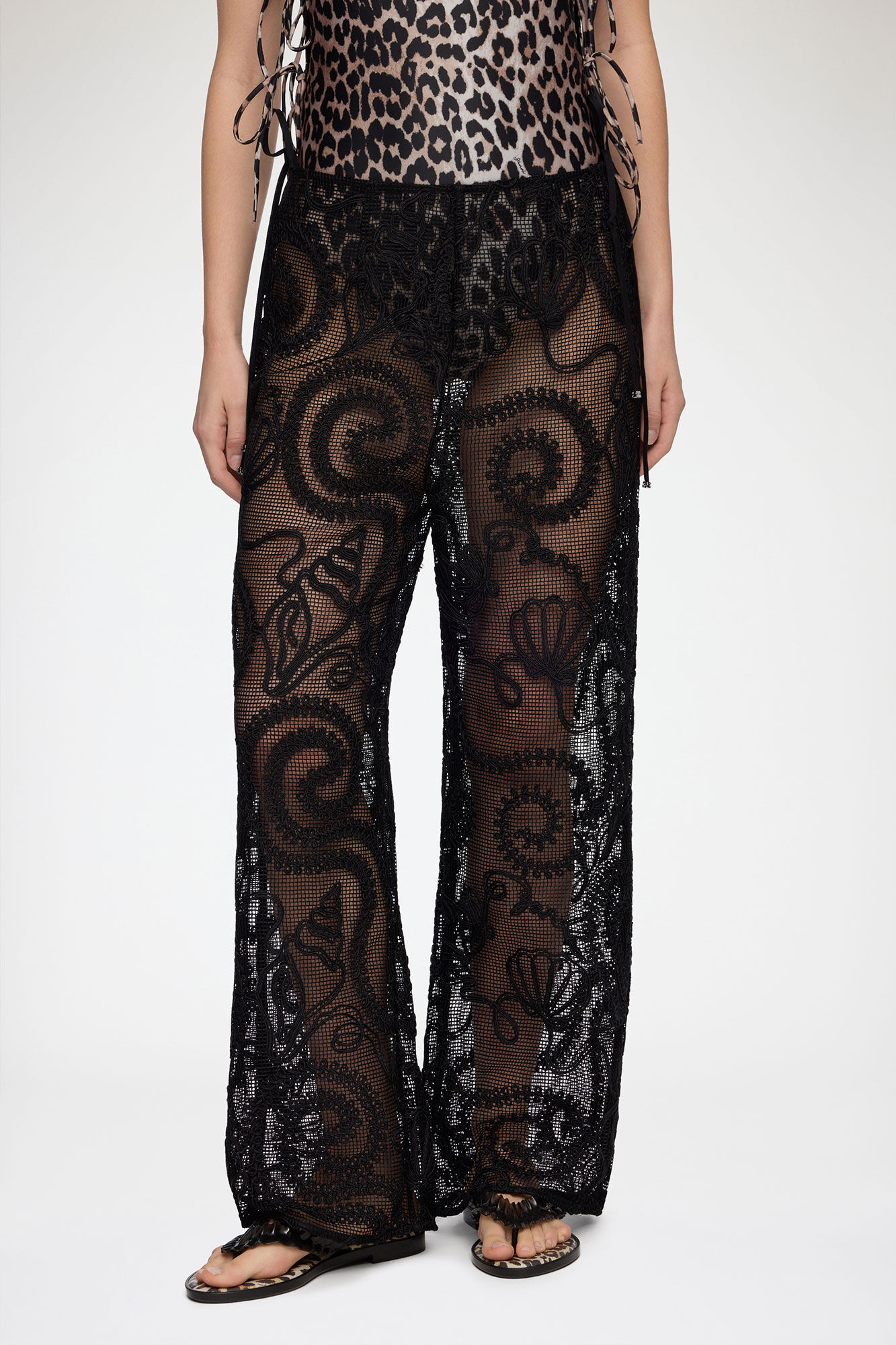 Pants in Black Net, Recycled Polyester, in colour Black - 2 - GANNI
