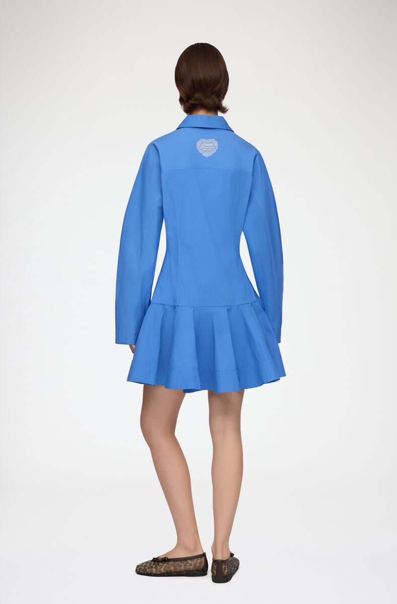 Shirt Dress in Blue Cotton, Organic Cotton, in colour Marina - 2 - GANNI