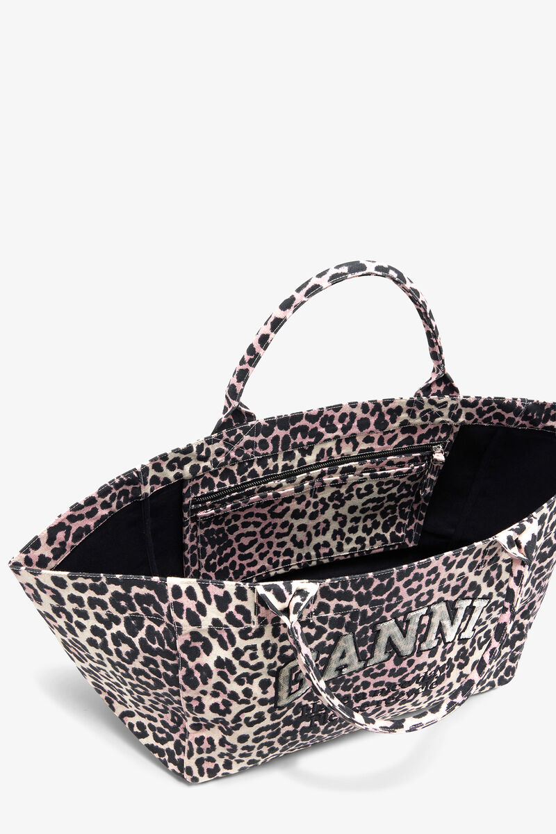 Tote XXL in Leopard Sequins, Recycled Cotton, in colour Bleached Mauve - 3 - GANNI