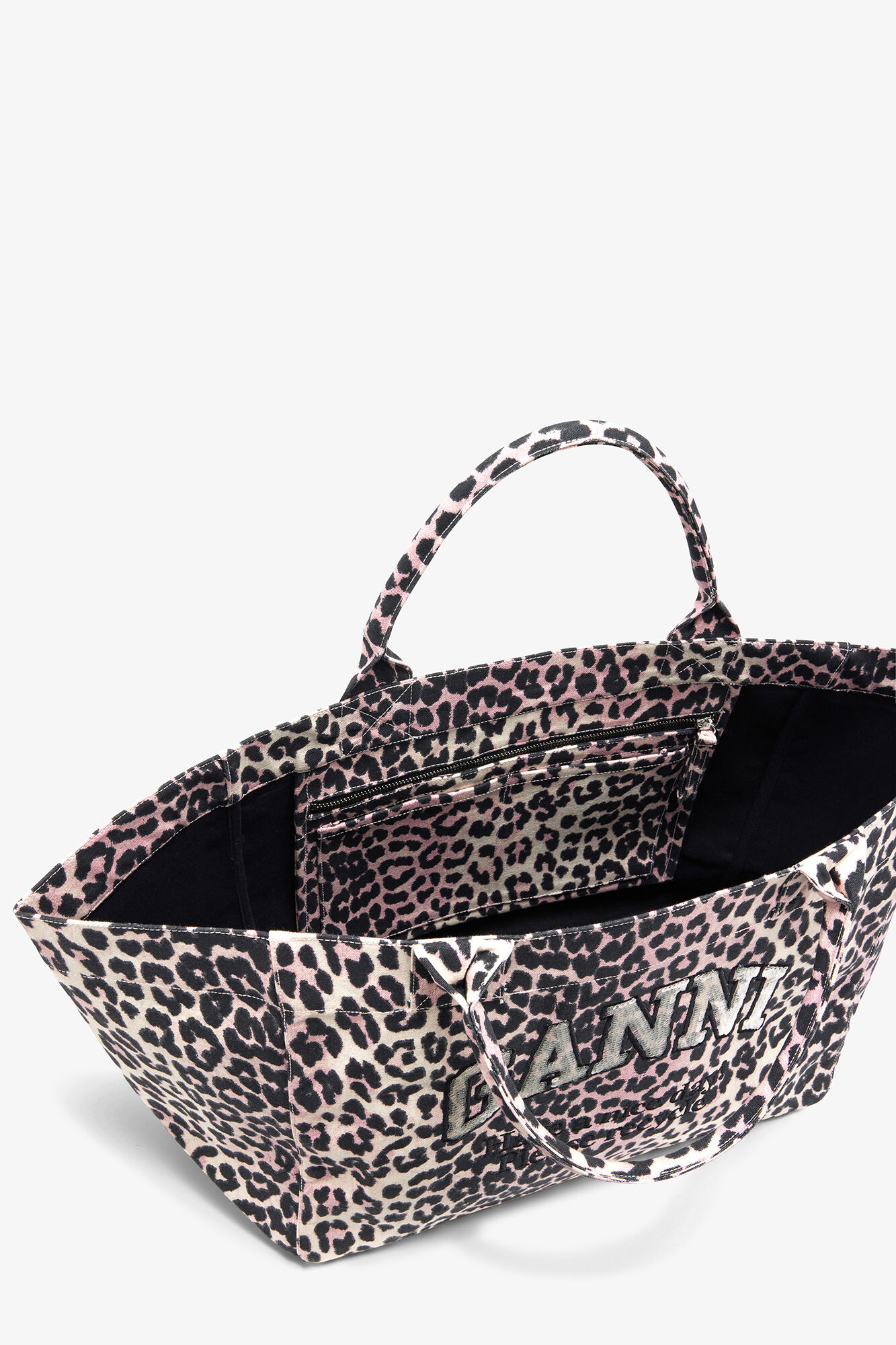 Tote XXL in Leopard Sequins, Recycled Cotton, in colour Bleached Mauve - 3 - GANNI
