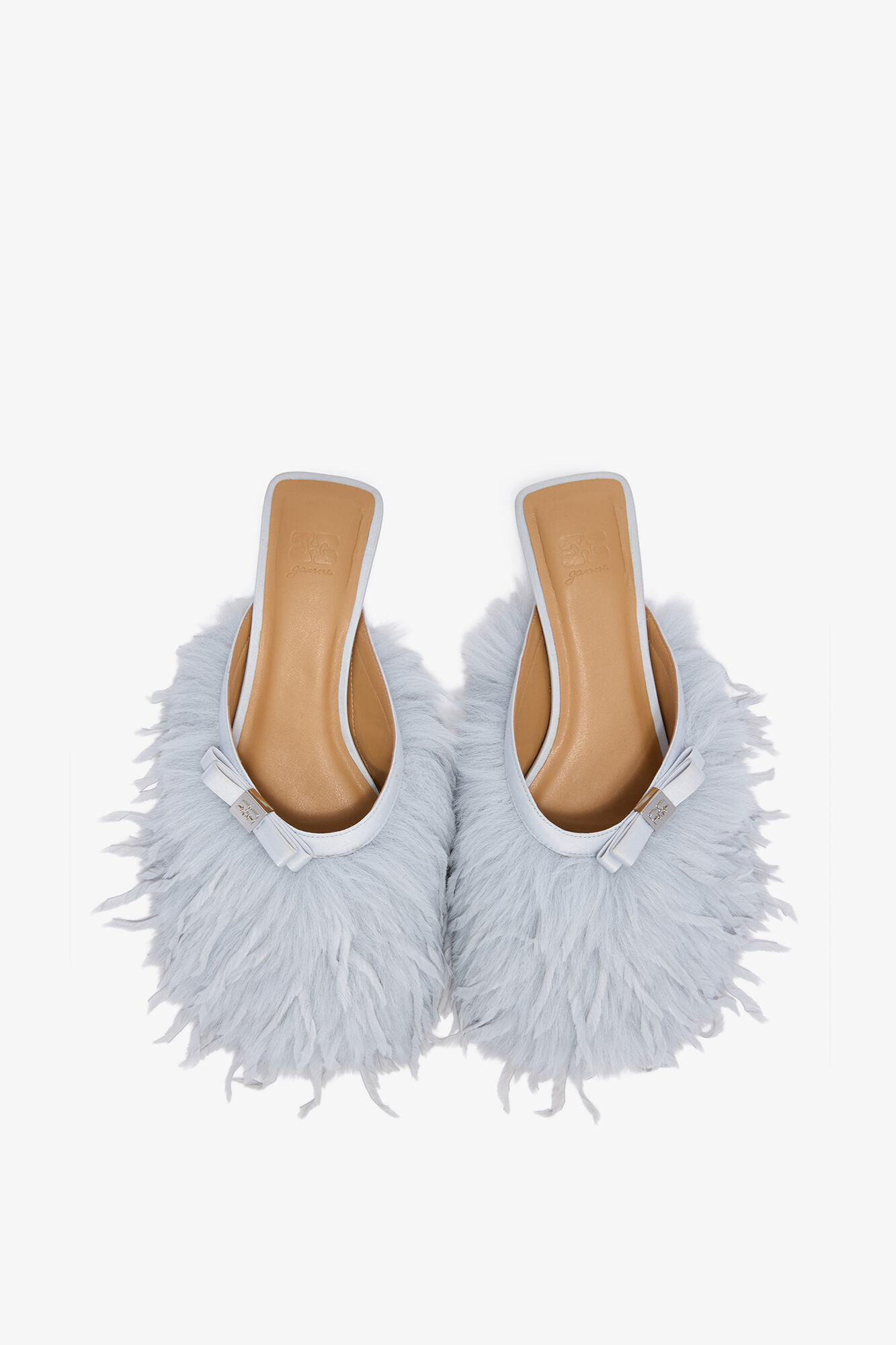 Sue Kitten Heel Mules in Blue Ostrich, Polyester, in colour Quiet Shade - 3 - GANNI
