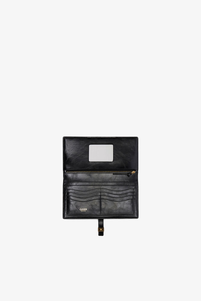 Sue Long Slim Wallet in Black, Black