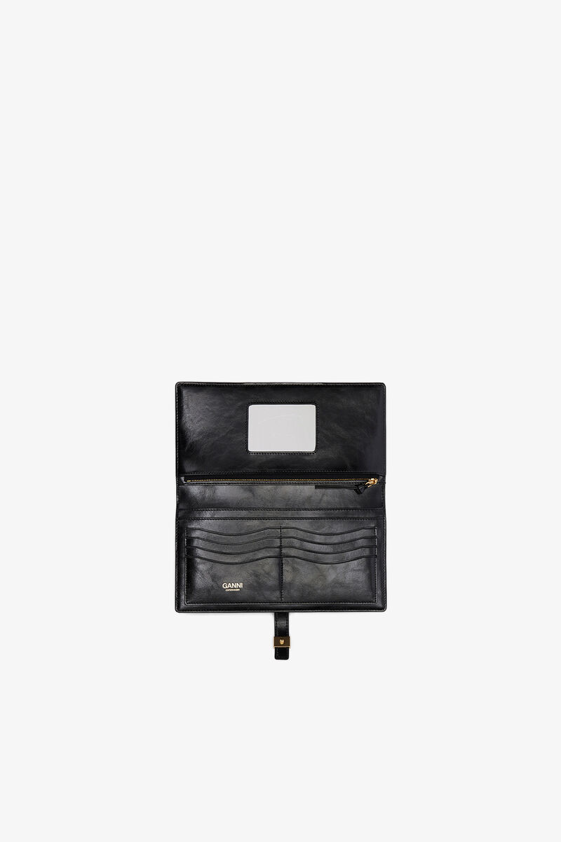 Sue Long Slim Wallet in Black, Recycled Leather, in colour Black - 3 - GANNI