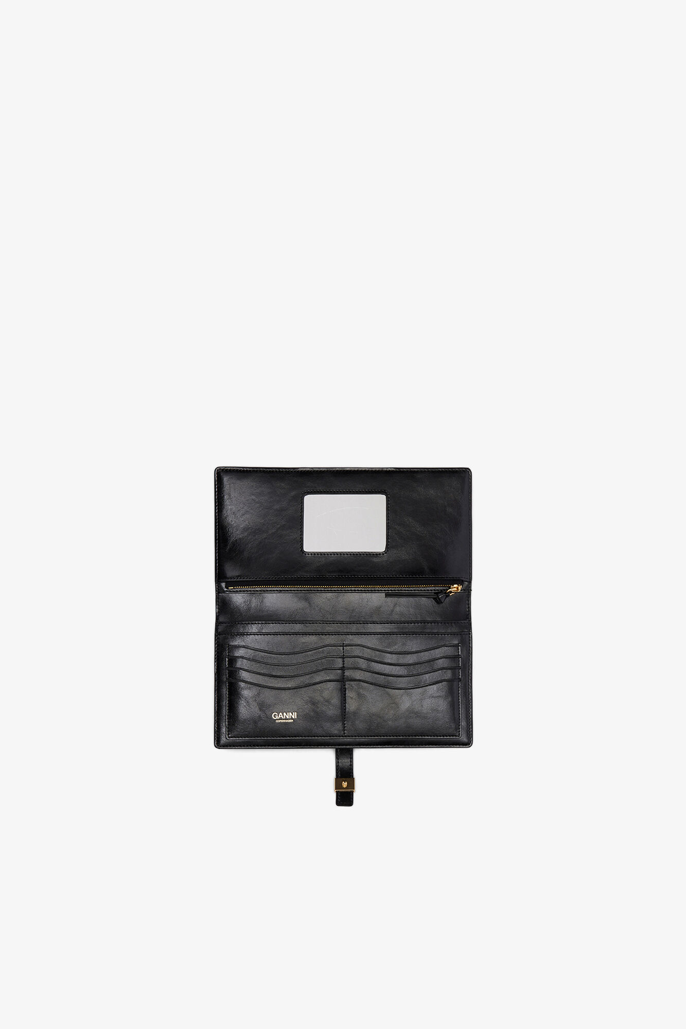 Sue Long Slim Wallet in Black, Recycled Leather, in colour Black - 3 - GANNI
