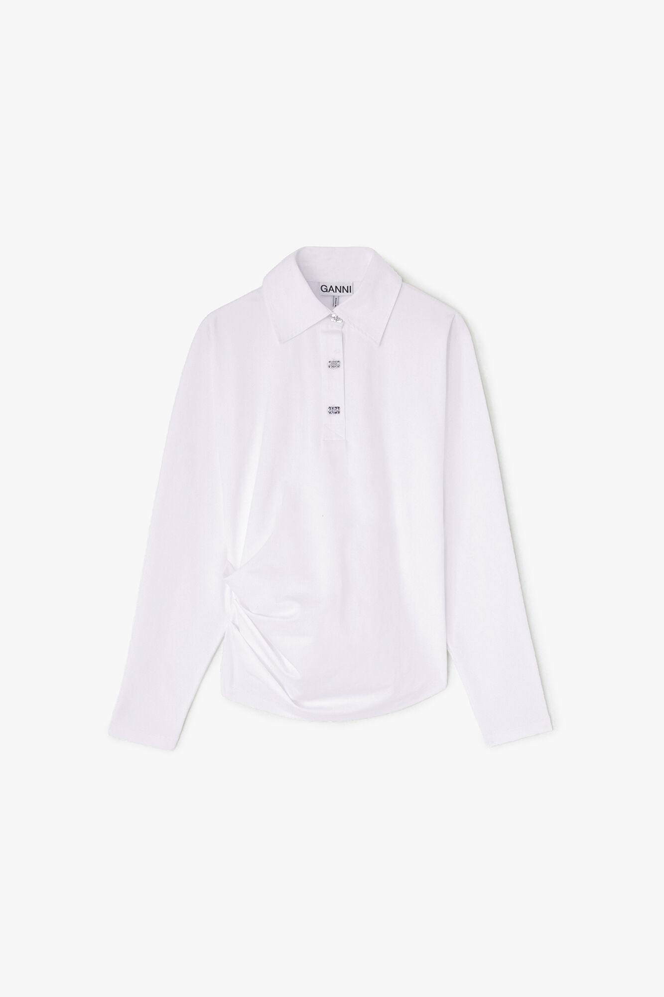 Polo Shirt in White Jersey, Organic Cotton, in colour Bright White - 1 - GANNI