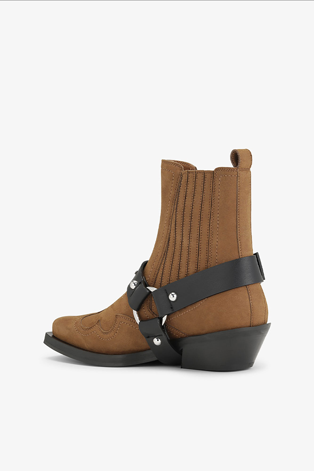 Brown Suede Low Cut Western Chelsea Boots, Recycled Polyamide, in colour Tobacco Brown - 3 - GANNI