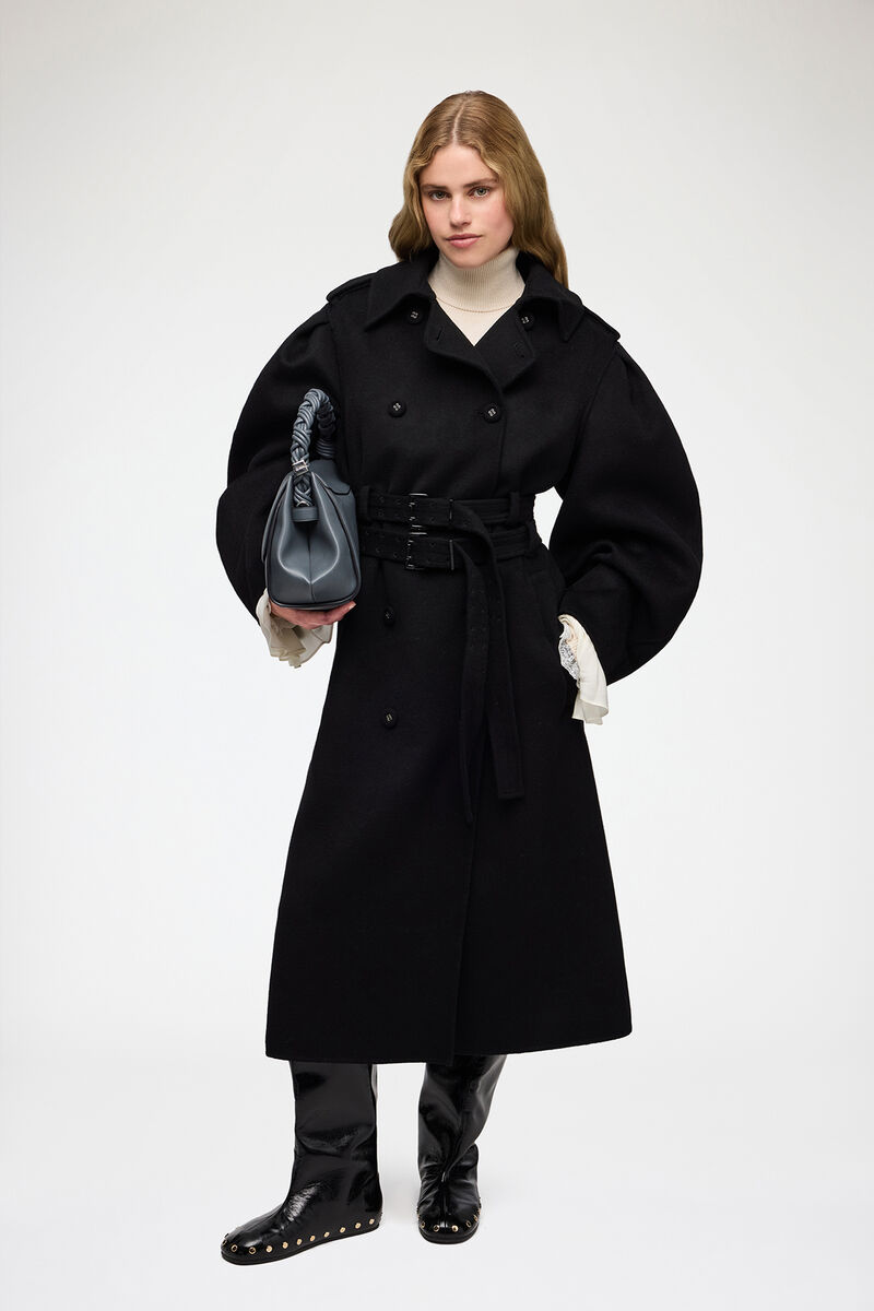 Manteau en laine double face, Wool, in colour Black - 1 - GANNI