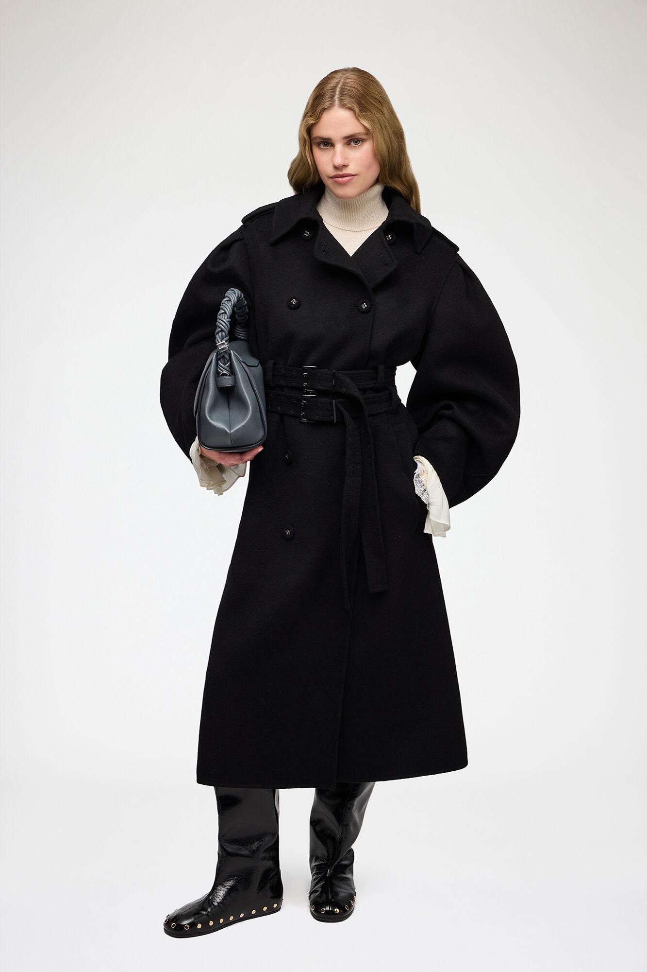 Manteau en laine double face, Wool, in colour Black - 1 - GANNI