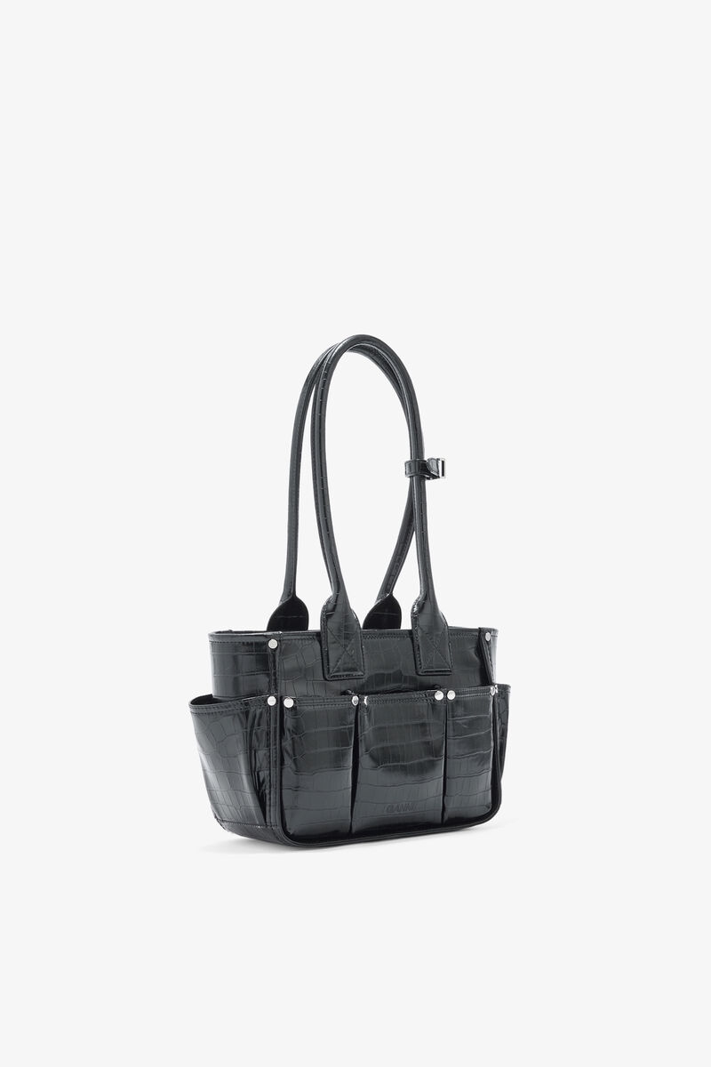 ブラック クロコ Posy スモール, Recycled Leather, in colour Black - 2 - GANNI