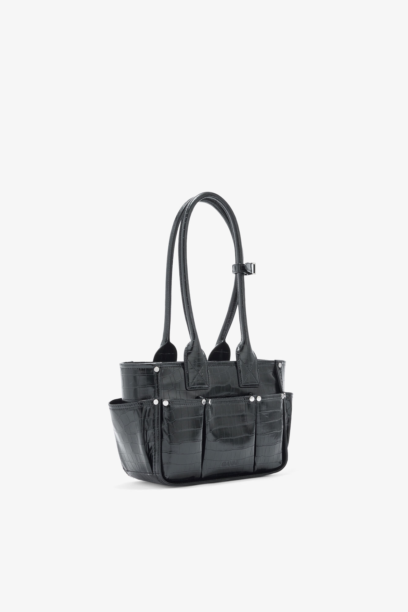 ブラック クロコ Posy スモール, Recycled Leather, in colour Black - 2 - GANNI