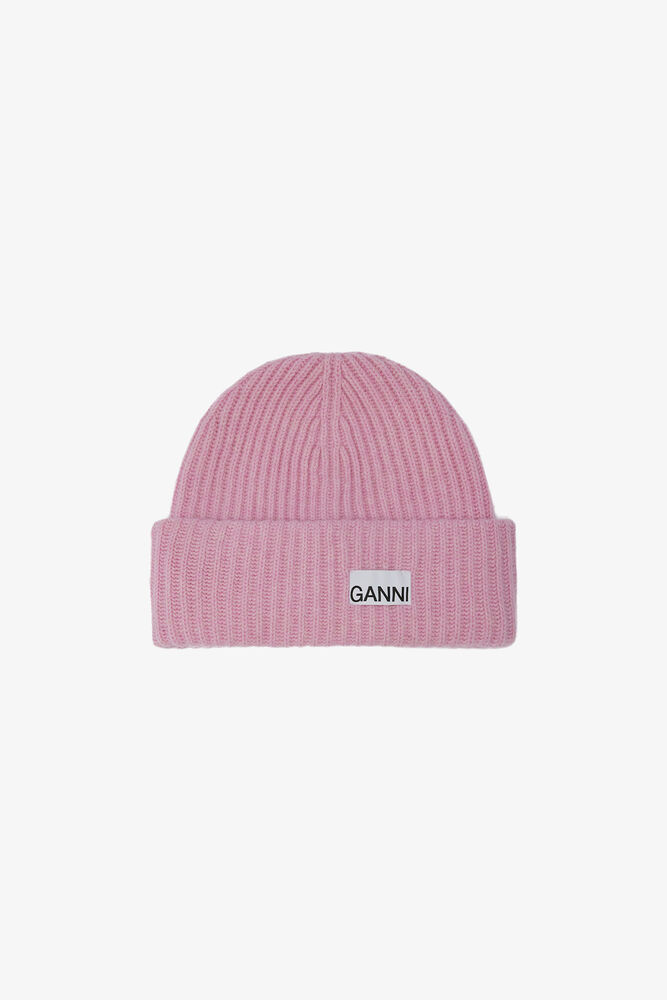 Oversized Beanie in Rib Wool Knit, Lilac Sachet