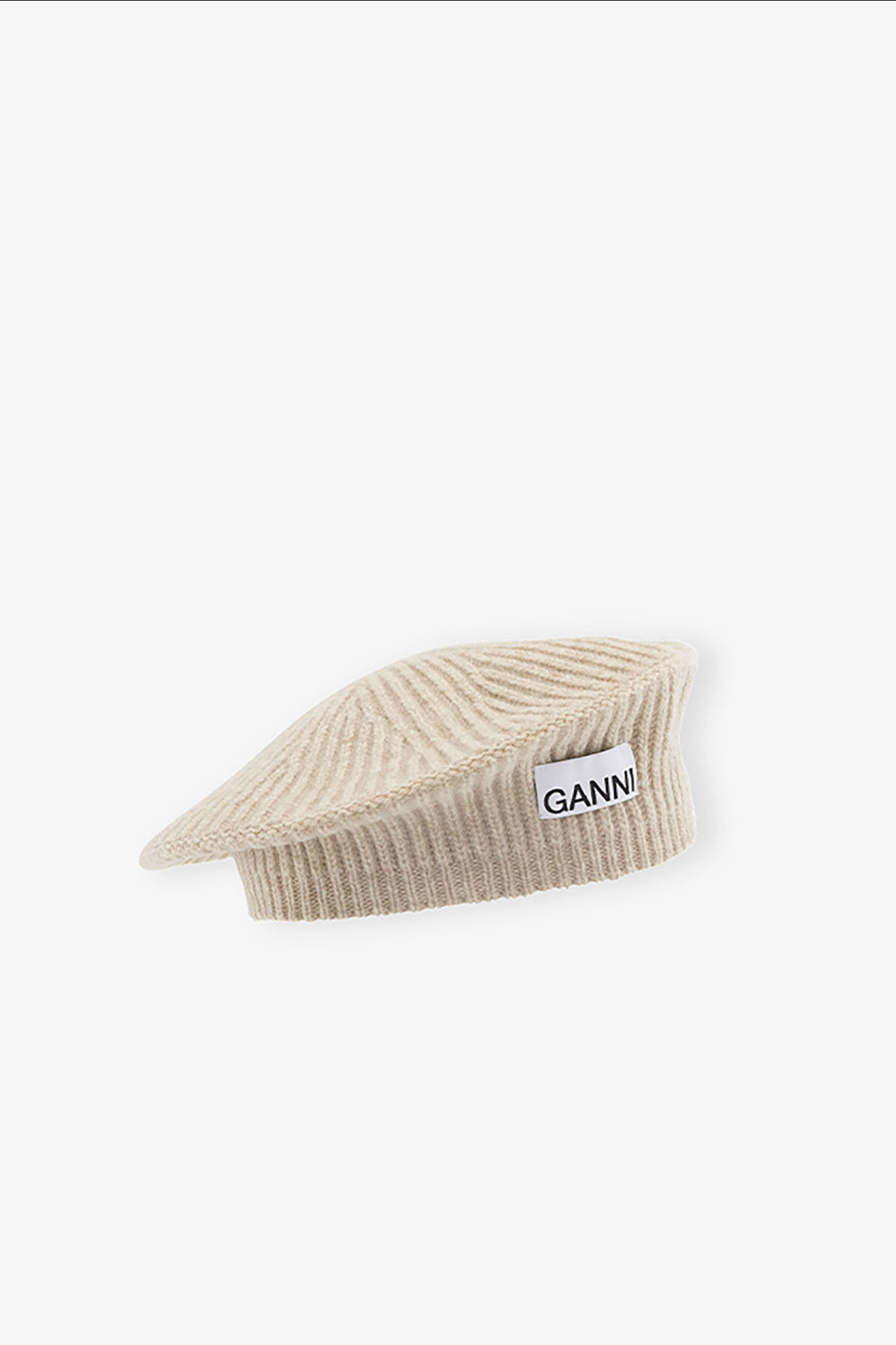 Wool Rib Knit Beret, Wool, in colour Brazilian Sand - 1 - GANNI