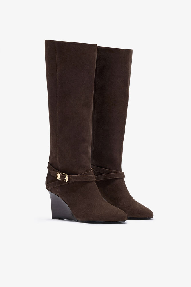 Kat High Boot in Brown Suede, Chicory Coffee