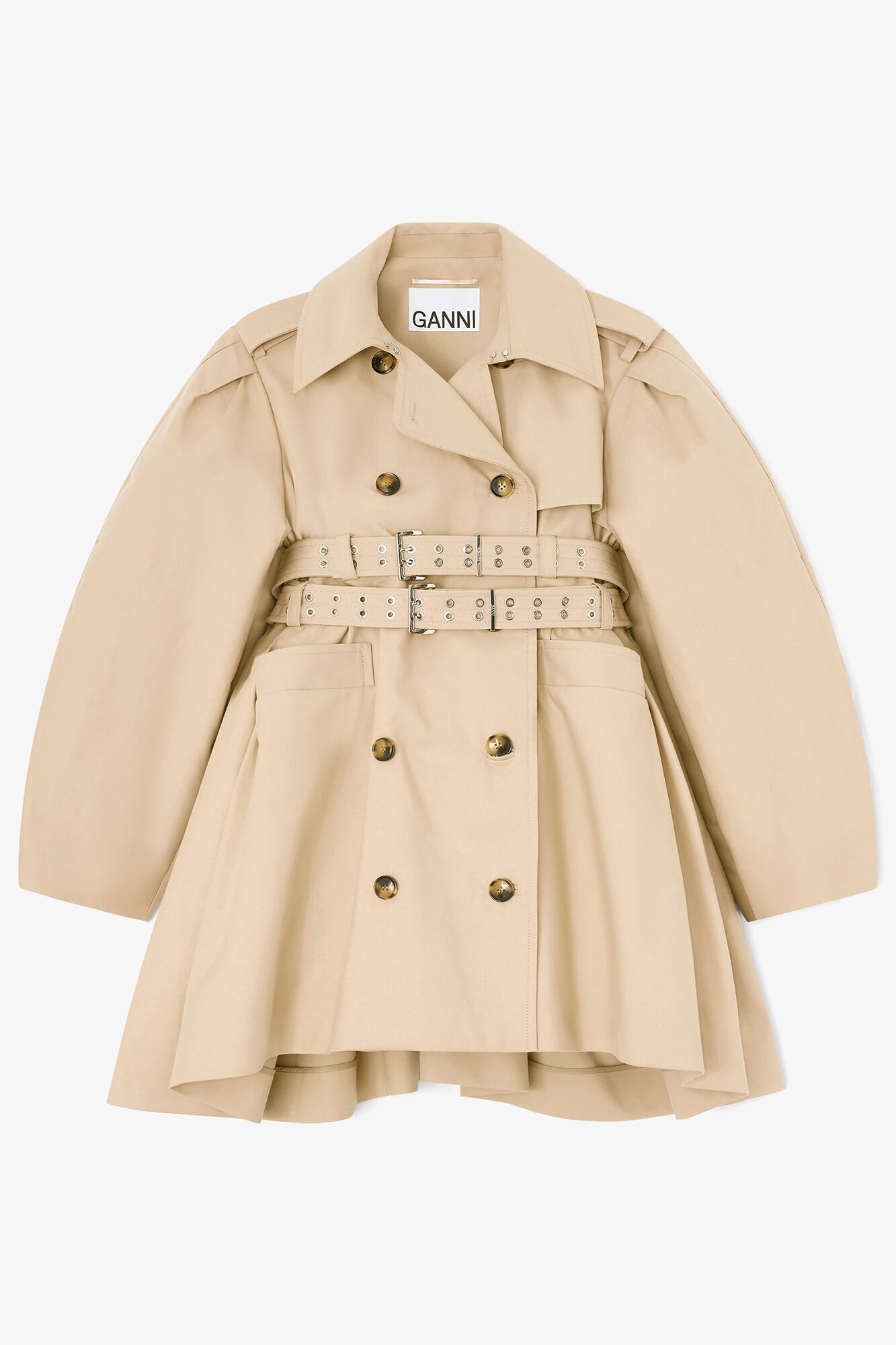 Trench Coat in Double Cotton, Organic Cotton, in colour Warm Sand - 1 - GANNI