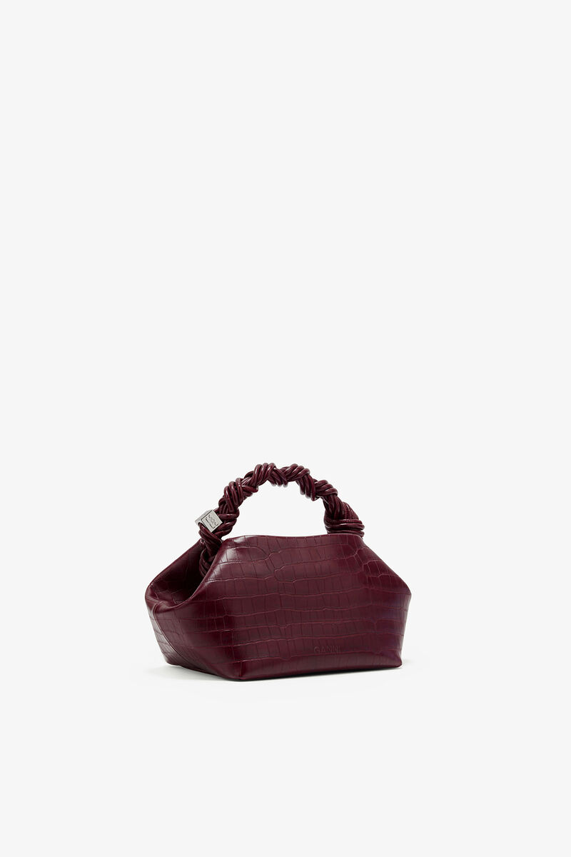 Small Bou Bag in Burgundy Croco, Recycled Leather, in colour Burgundy - 2 - GANNI