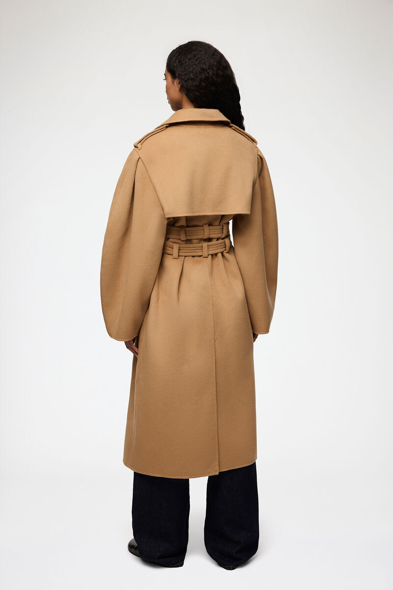 Manteau en laine double face, Wool, in colour Tiger's Eye - 3 - GANNI