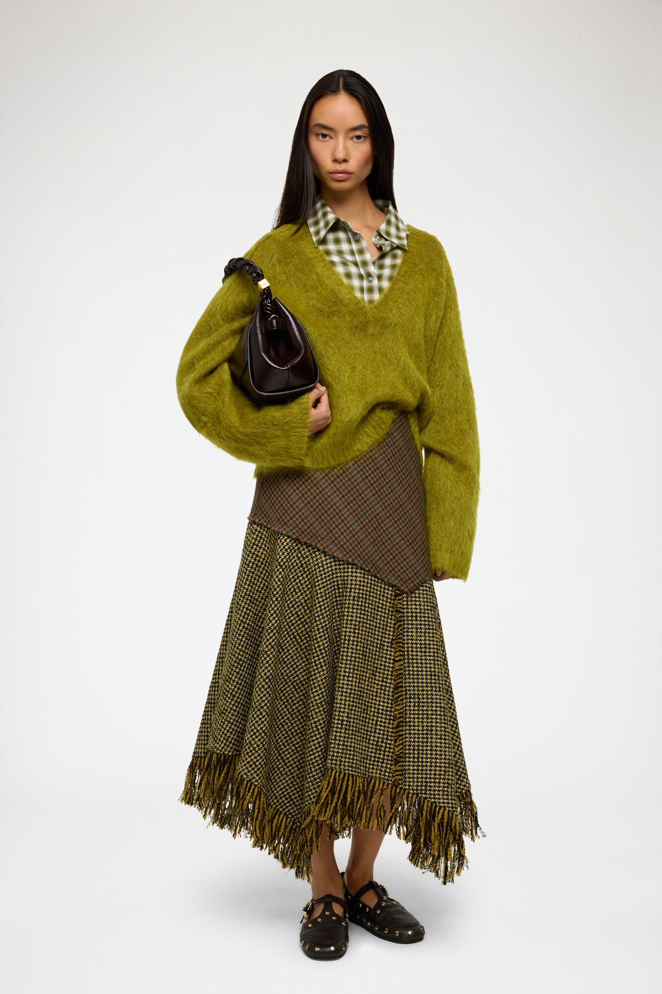 Skirt in Patchwork Check, Acrylic, in colour Multicolour - 1 - GANNI