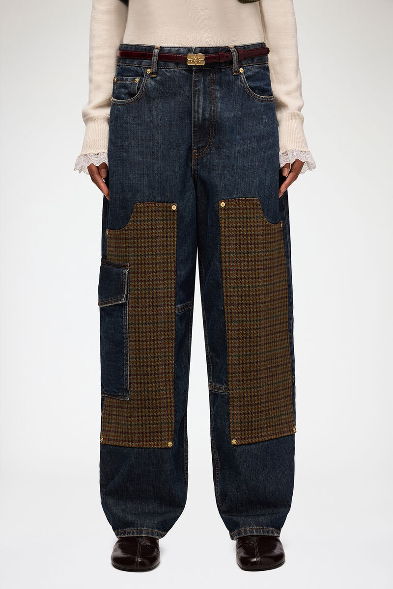 Audri Jeans in Textured Slub Denim, Recycled Cotton, in colour Dark Blue Vintage - 2 - GANNI