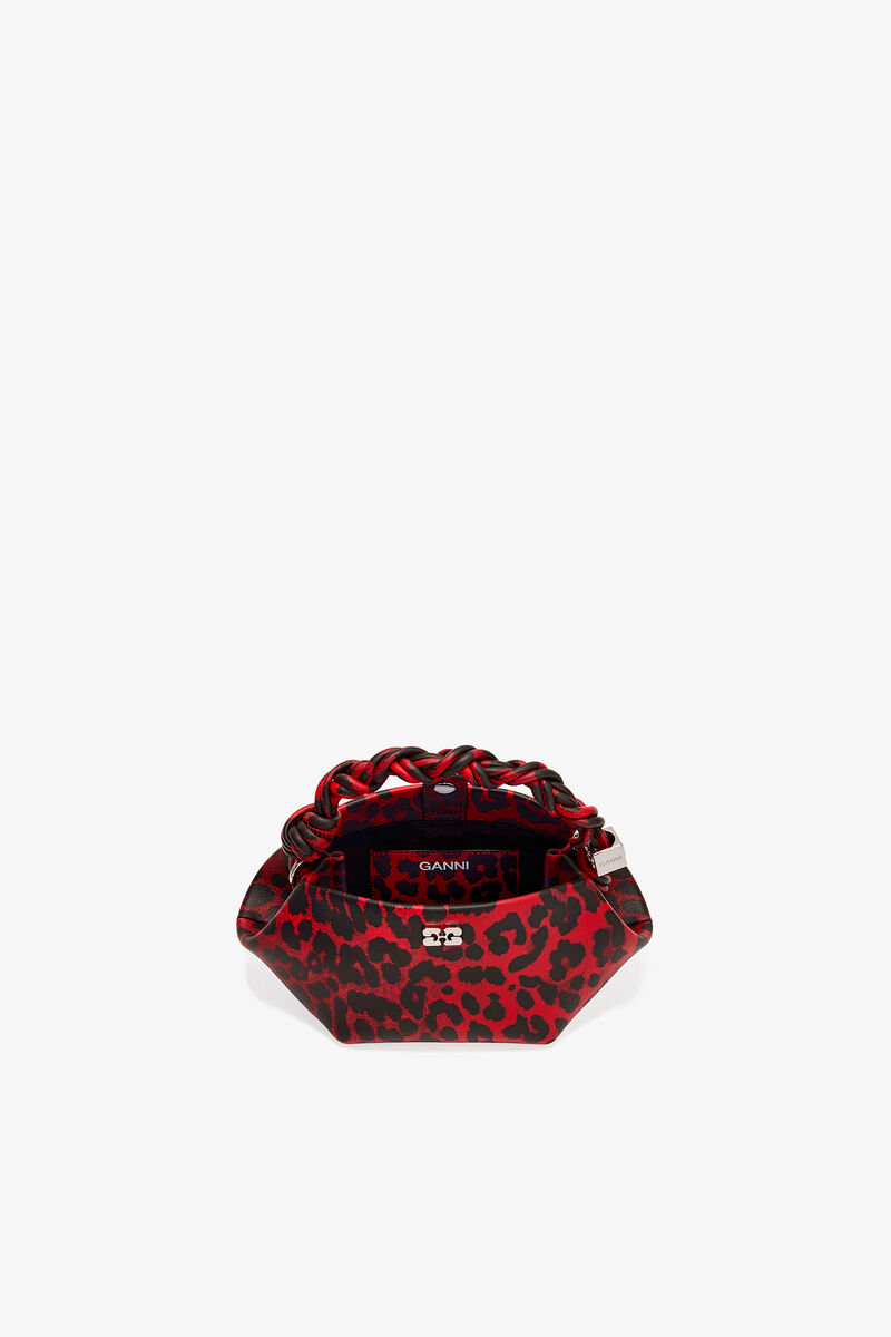 Mini Bou Bag in Red Leopard, Recycled Leather, in colour Racing Red - 3 - GANNI