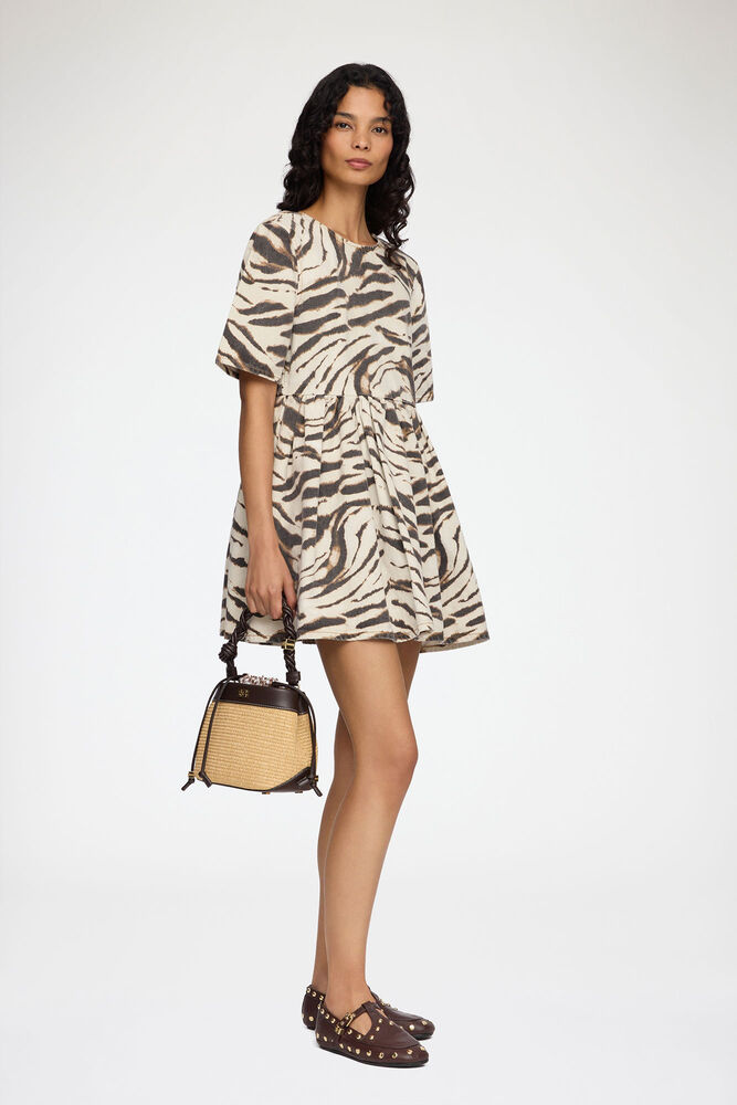 Dress in Zebra Denim, Egret