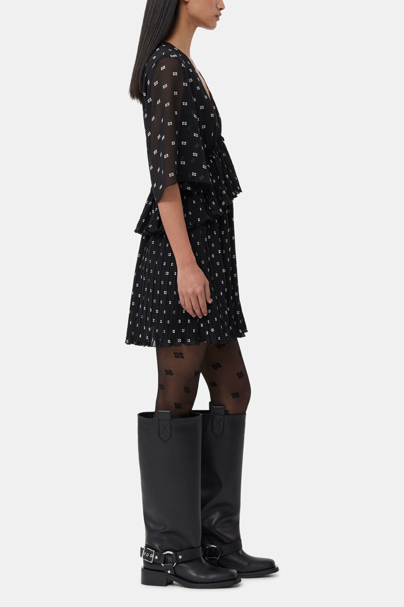 Lace Tights in Black Butterfly, Recycled Polyamide, in colour Black - 1 - GANNI
