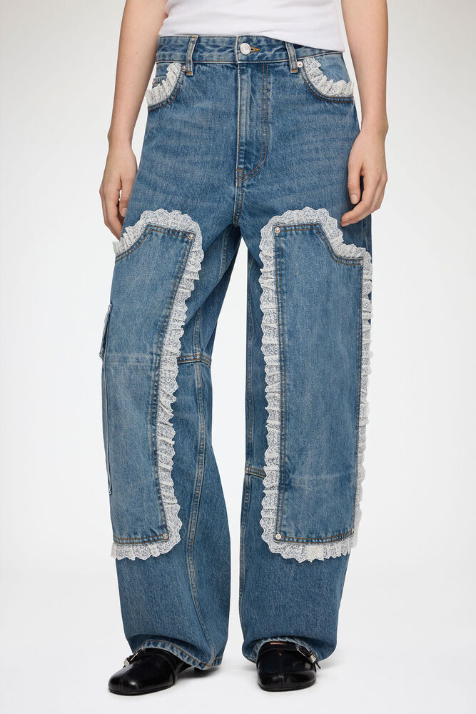 Audri Lace Jeans in Rigid Denim, Dark Blue Vintage