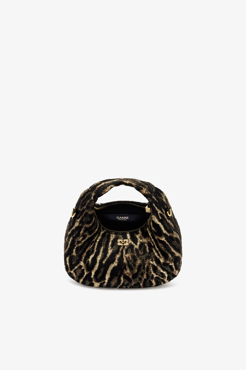 Mini Hobo Bag in Metallic Cloque, Polyamide, in colour Antique Bronze - 3 - GANNI