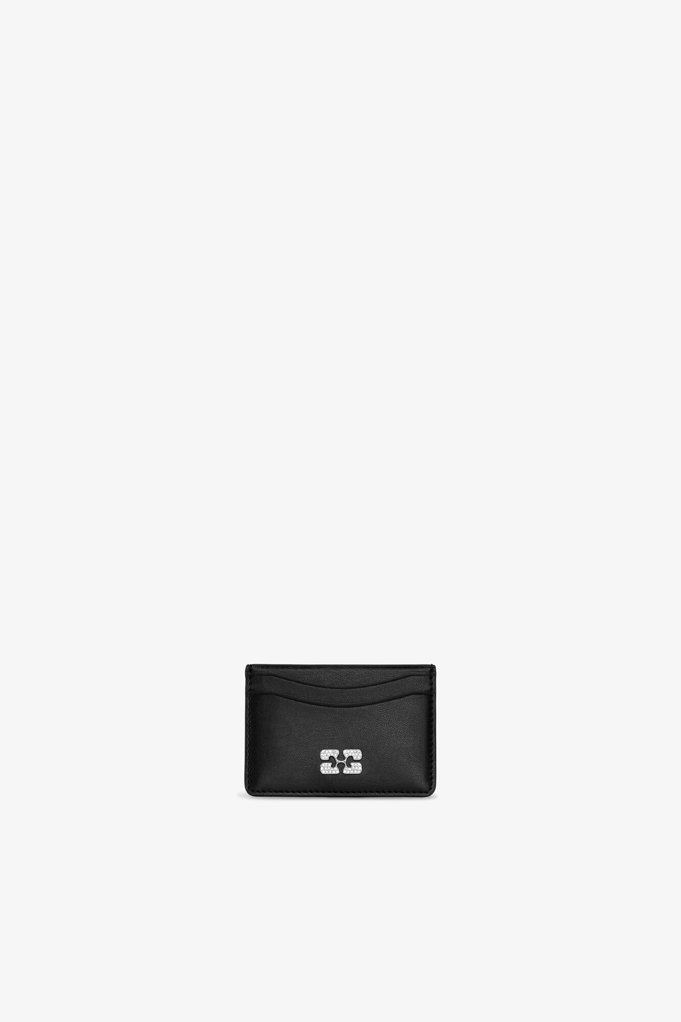 Bou Card Holder in Black, Recycled Leather, in colour Black - 1 - GANNI