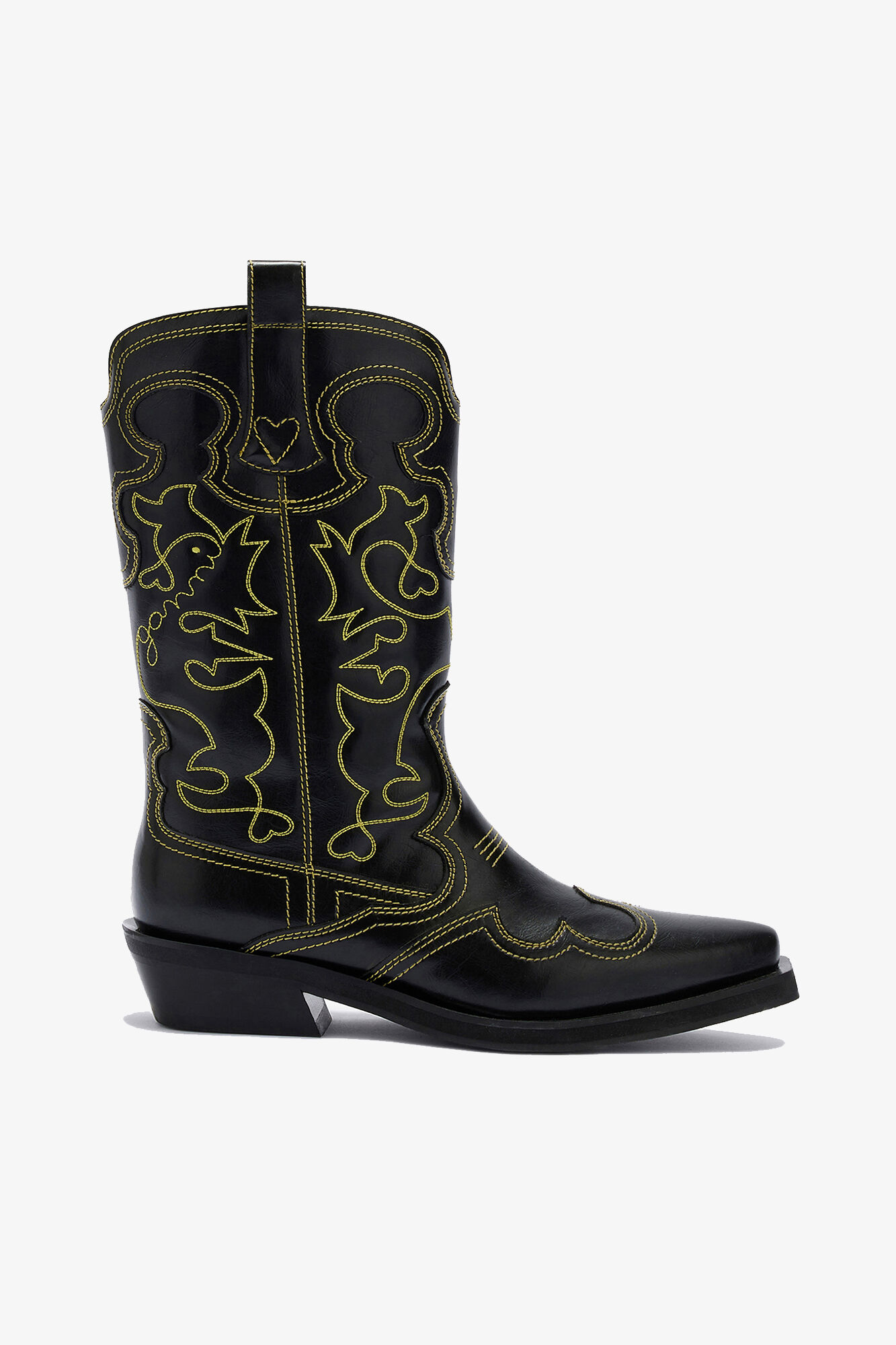Mid Shaft Embroidered Western Boots, Polyurethane, in colour Blazing Yellow - 1 - GANNI
