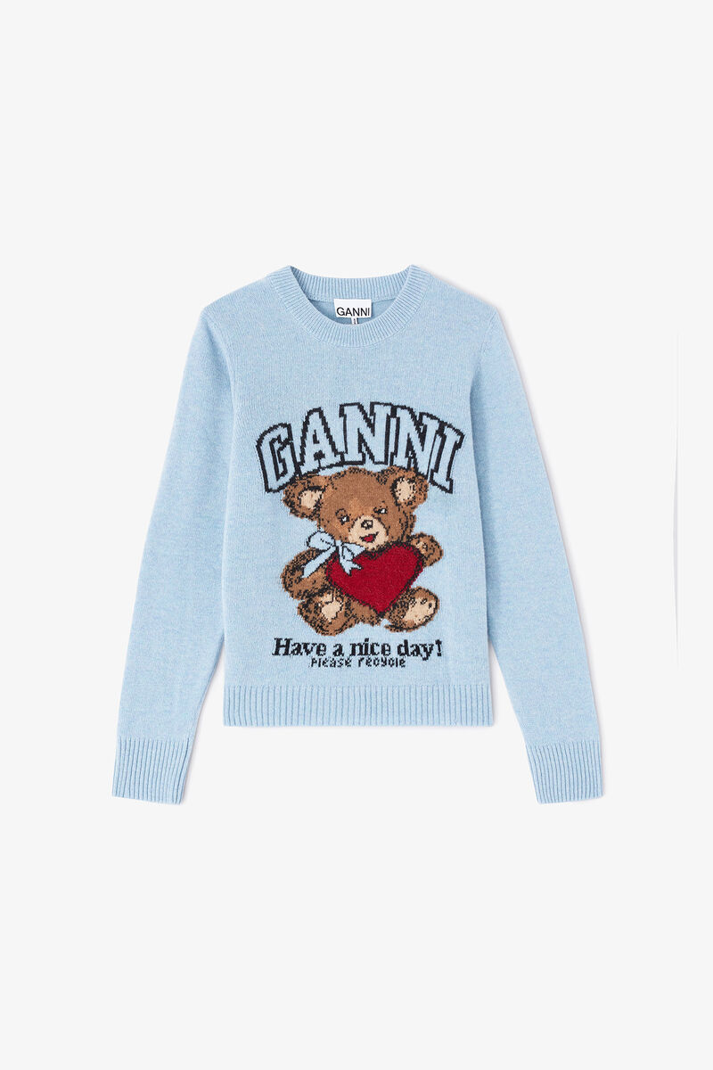 Jumper in Graphic Wool, Wool, in colour Baby Blue - 1 - GANNI