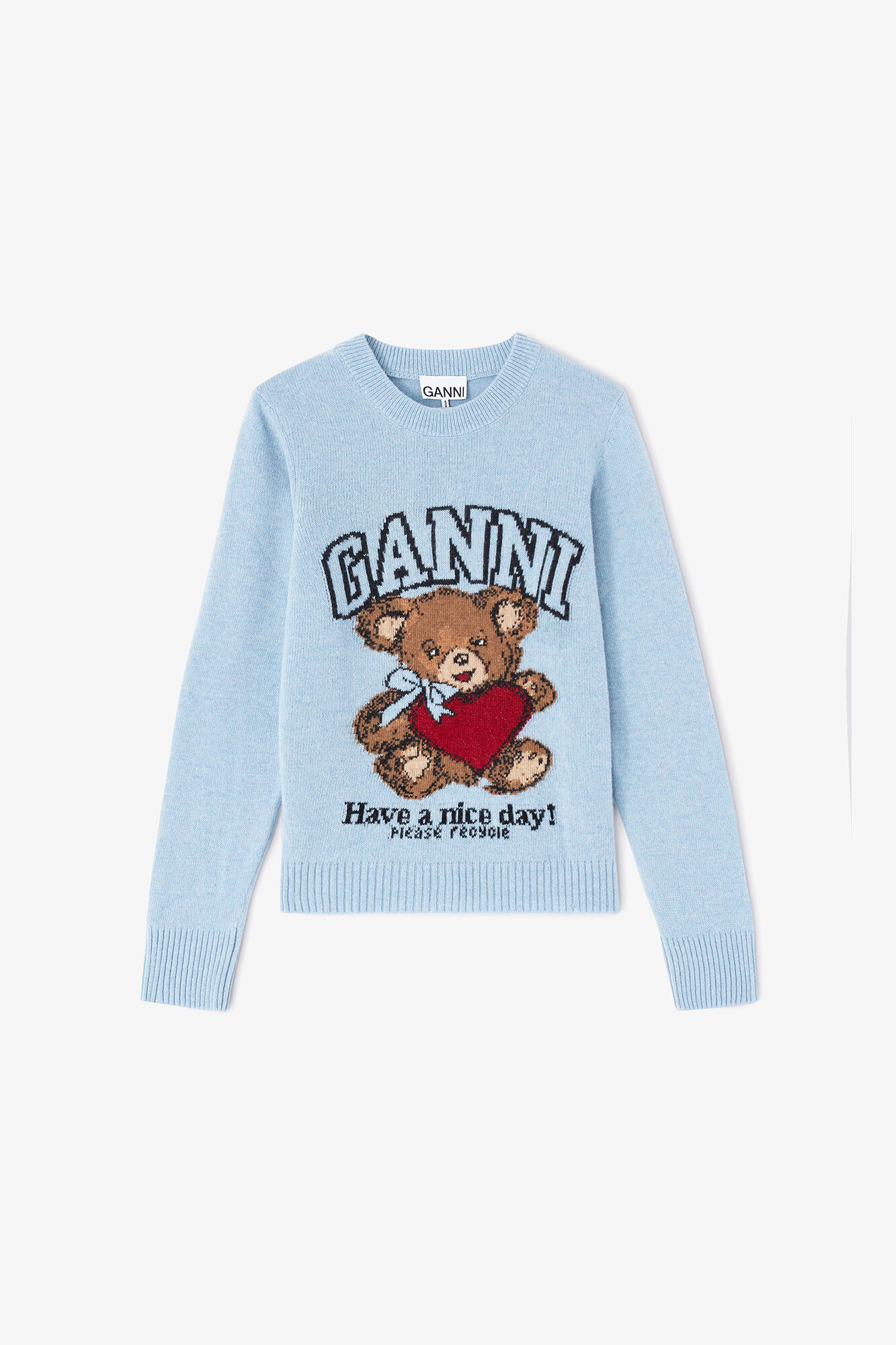 Jumper in Graphic Wool, Wool, in colour Baby Blue - 1 - GANNI