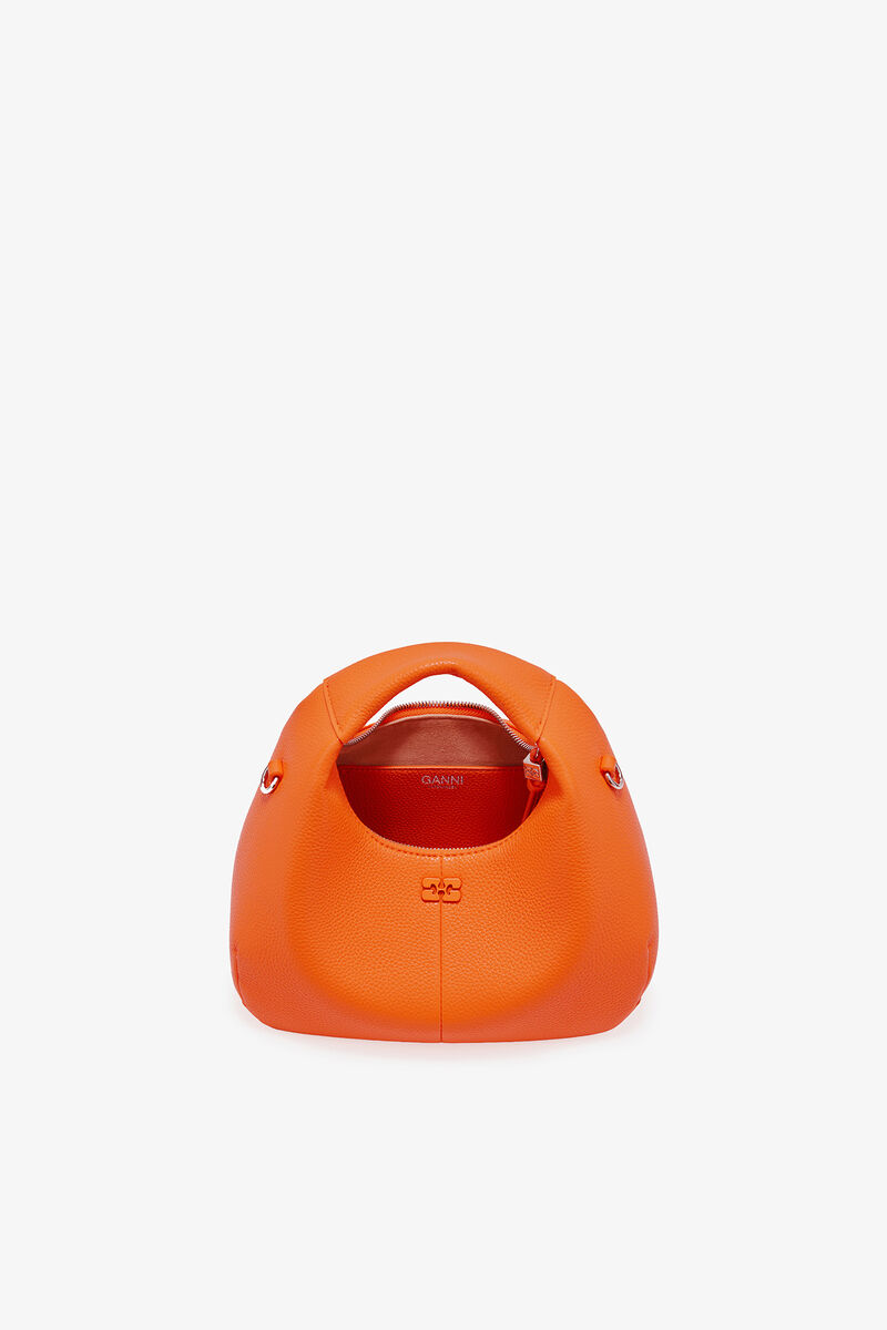 Mini Hobo Bag in Grained Orange, Recycled Polyester, in colour Russet Orange - 3 - GANNI