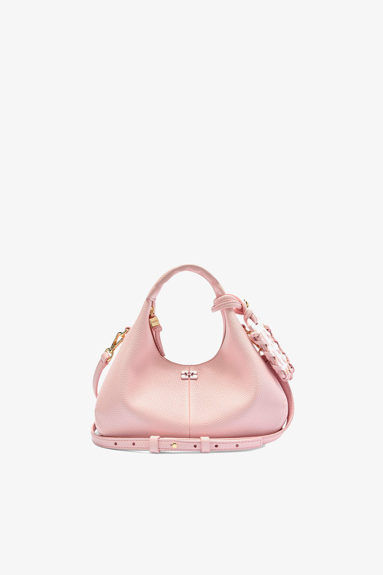 Mini Hobo Bag in Grained Pink, Recycled Polyester, in colour Chalk Pink - 1 - GANNI