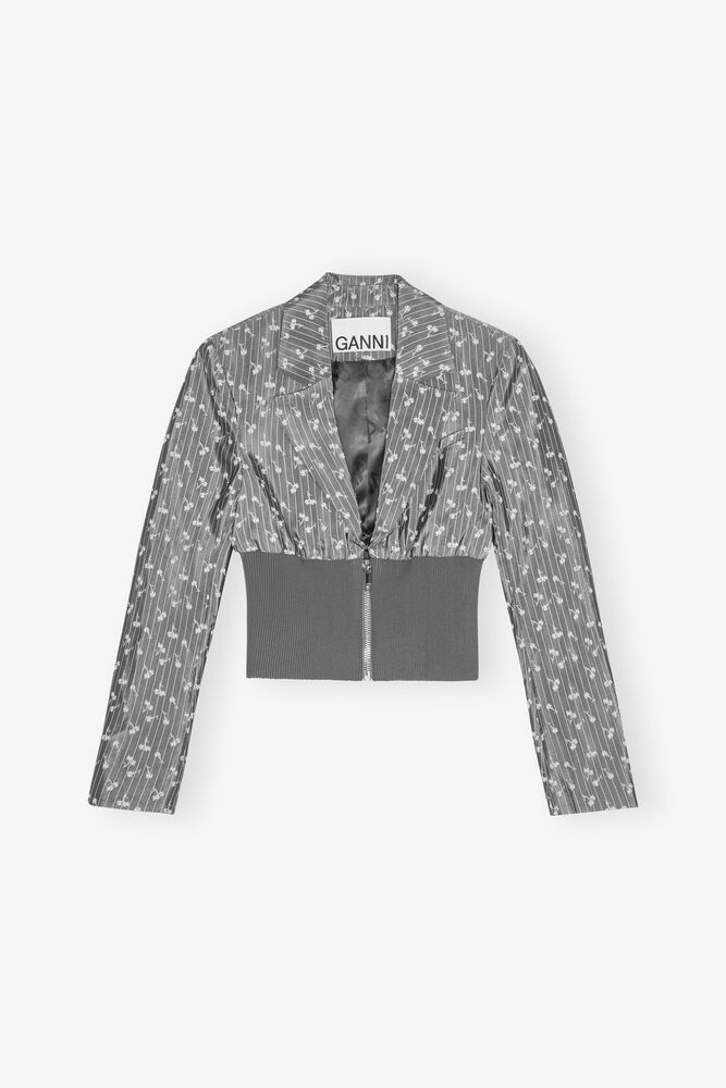 Grey Jacquard Cropped-blazer, Smoked Pearl