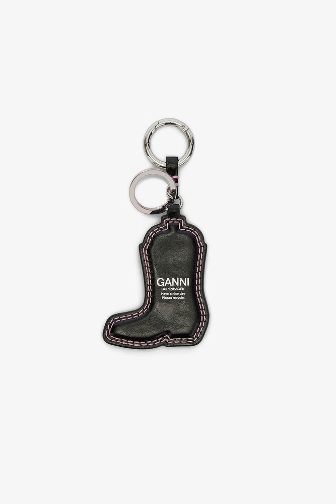 Western Boot Keyring in Black, Chalk Pink