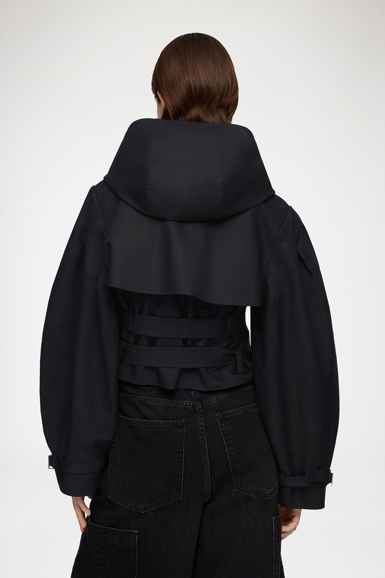 Trench Jacket in Double Cotton, Organic Cotton, in colour Black - 3 - GANNI