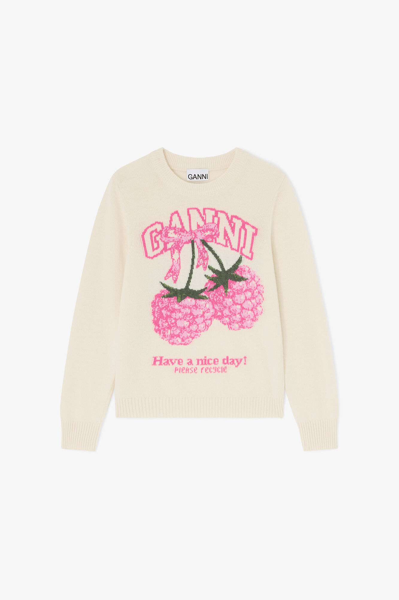 Jumper in Graphic Wool, Wool, in colour Egret - 1 - GANNI
