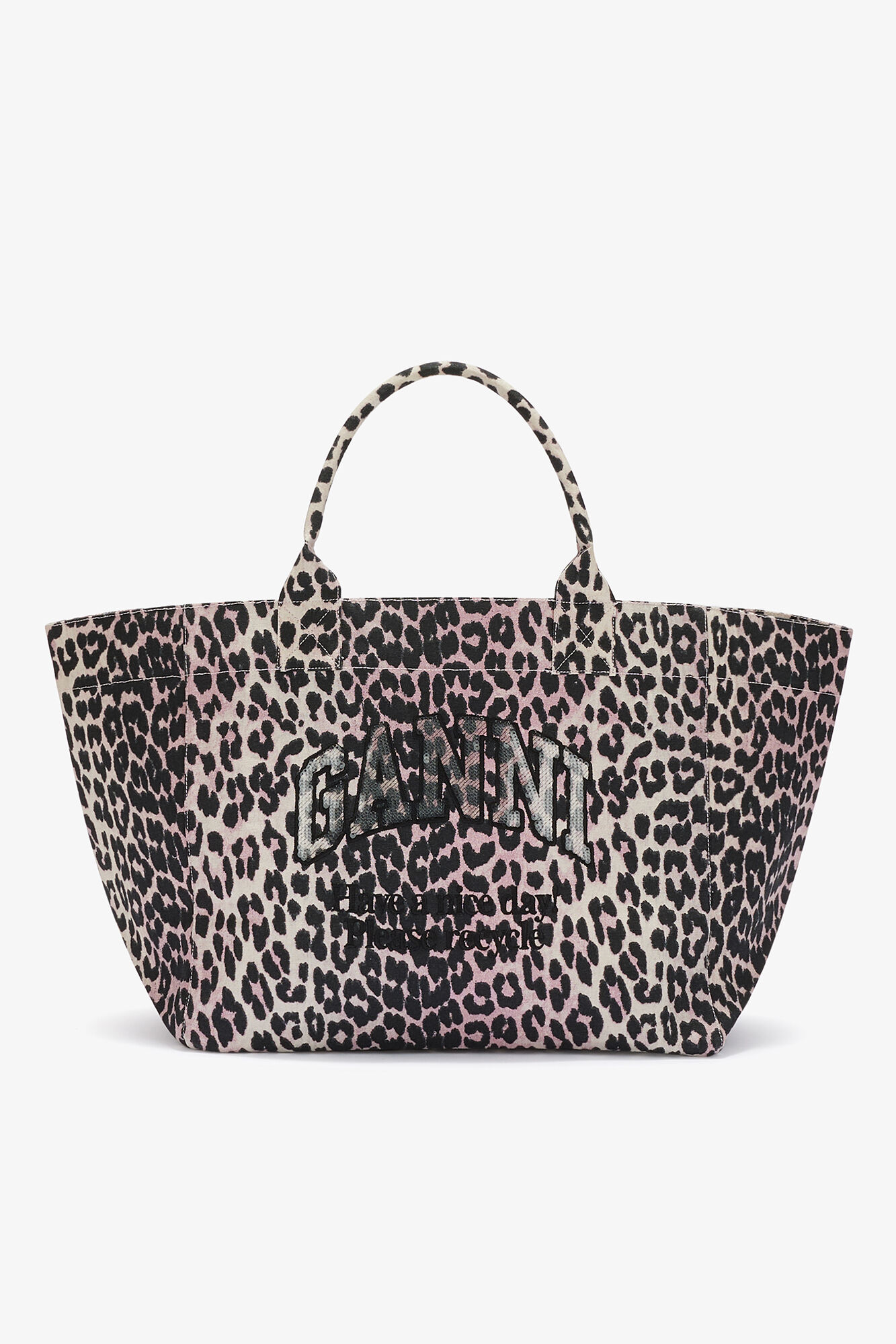 Tote XXL in Leopard Sequins, Recycled Cotton, in colour Bleached Mauve - 1 - GANNI